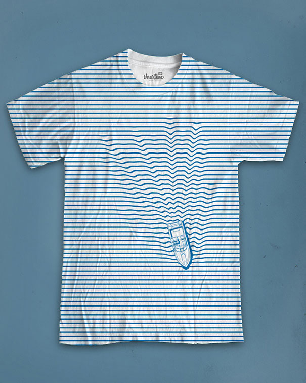 Yaratıcı Tişört Tasarımları | Teknenin Çizgileri Geçtiği Tişört